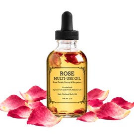 Rose Multi-Use Oil for Face, Body and Hair - Organic Blend of Apricot, Vitamin E and Sweet Almond Oil Moisturiser for Dry Skin, Scalp and Nails - Rose