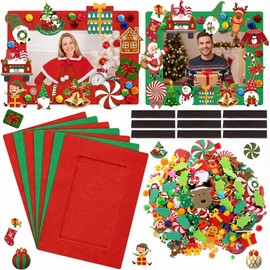Remagr 496 Pcs Christmas DIY Picture Frames Craft Kit 32 Set Felt Photo Frames with 200 Christmas Sticker to Decorate with 100 Foam Leaves, 100 Ball, 64 Magnet for Xmas Winter Party Favor Home Decor