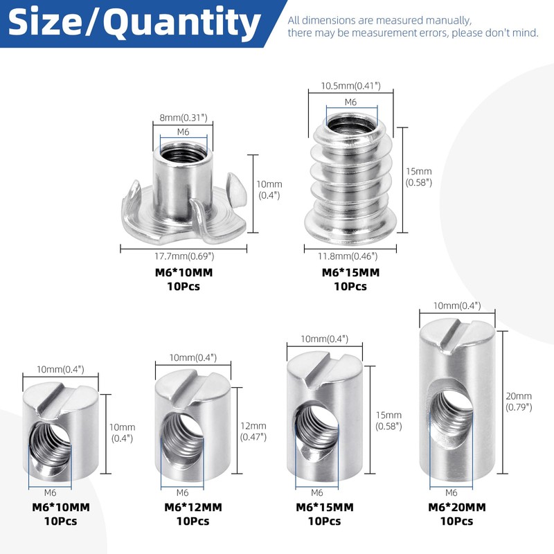 Glarks 60pcs M6 x 10/12/15/20mm Nickel Plated Barrel Cross Dowels
