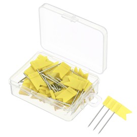 PATIKIL Pack of 50 Flag Map Push Pins 1 Inch Travel Map Pens with Plastic Head for Cork Pin Board Picture Card Hanging Yellow
