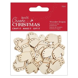 Create Christmas Wooden Shapes, Mini Mittens, Brown, Pack of 30, Suitable for Home, Wood Paint, Wooden Toys and Card Craft, Ideal for Christmas Decorations and Card Making Supplies