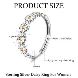 Sanfenly 925 Sterling Silver Rings Daisy Ring Yellow/Pink Cubic Zirconia Open Adjustable Dainty Band Statement Rings Finger Silver Thumb Ring for Women Girls