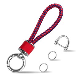 Tukellen Leather Weave Keychain Suit for car Keychain Keyring Present Woman ，with 360 Degree Rotatable D-ring and Screwdriver (Red Blue)