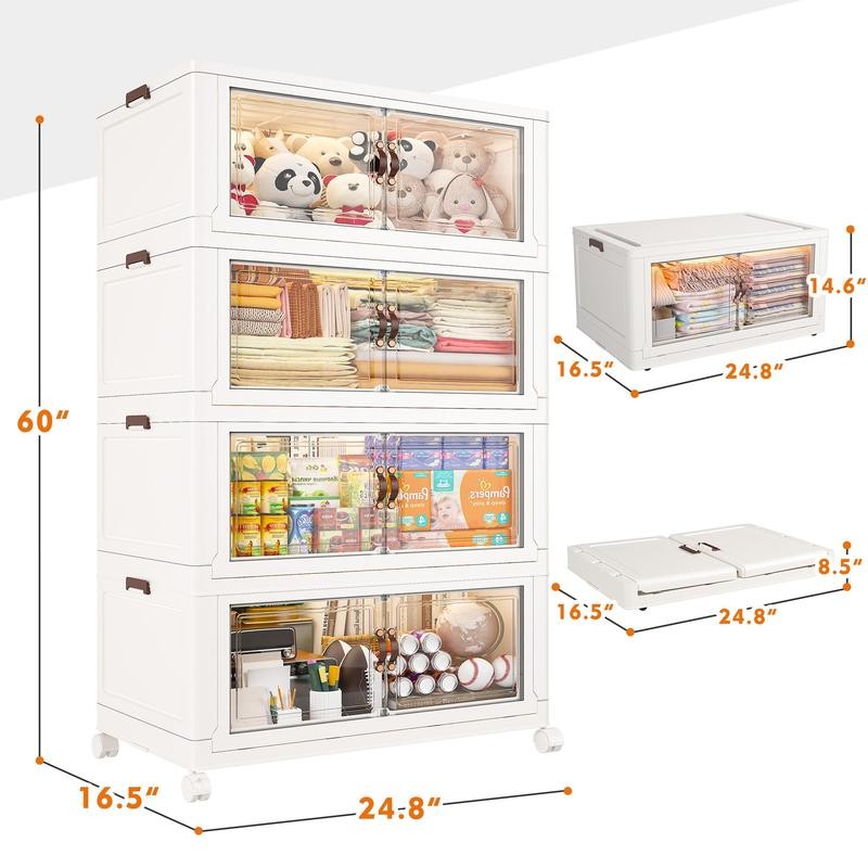 RaybeeFurniture Stackable Storage Containers with Wheels & Lid Large Plastic