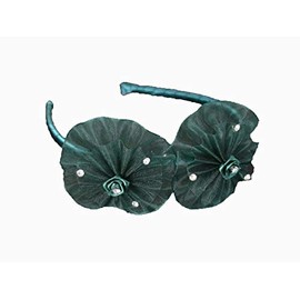 Organza Flower Bow & Rhinestone Headband (Green)