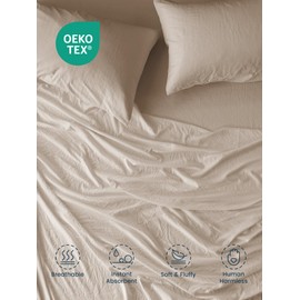 SLEEP ZONE Bed Sheets - Full Size Bed Sheets - Washed Microfiber - 4 Piece Hotel Luxury Bedding Sheets with Fitted Sheet, Flat Sheet & 2 Pillowcases - Deep Pocket (Beige)