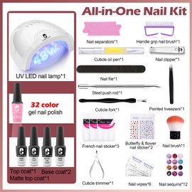 Clara Colors 32 Colors 14ml Gel Nail Polish Kit with UV Light, All In One Gel Polish Set with 48W Light Base Matte Glossy Top Coat Essential Manicure Tools Nails Art Decorations Salon Gel Polish Kit