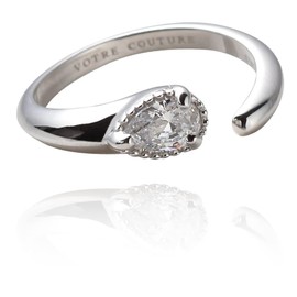 VOTRE COUTURE Mill Decorated European Luxury Cubic Zirconia Ring, One Size Fits Most, Women's Ring, Pear Shape, 925 Silver