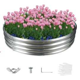 YSEJOMP 5FT Diameter Galvanized Garden Raised Bed/Plant Box/Fire Pit Ring-0.8mm Thick,12 Inch Tall,Crimped Edge and Corner,No Sharpe,Perfect for Plantings (Silver, 60 Dia X 11.5 inches)