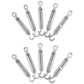 QWORK® Pack of 10 M6 Turnbuckles 304 Stainless Steel, Adjustable Hook and Eye Wire Tensioner, Tension Hook