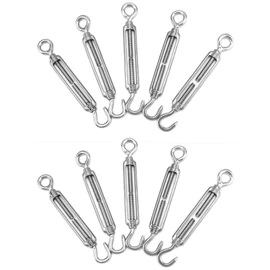 QWORK® Pack of 10 M6 Turnbuckles 304 Stainless Steel, Adjustable Hook and Eye Wire Tensioner, Tension Hook