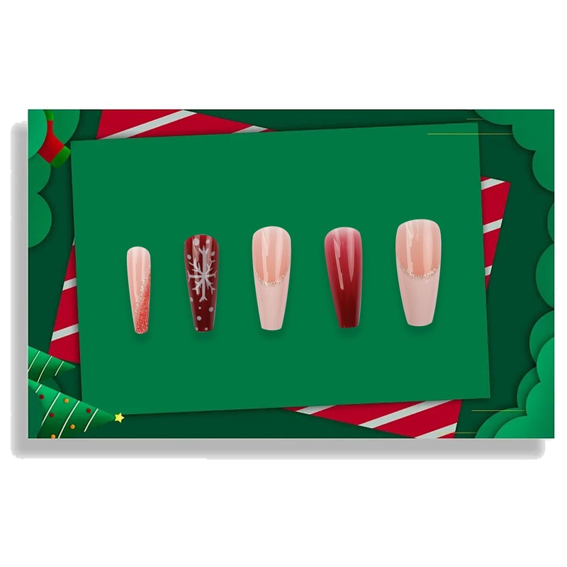 hhdatc Christmas False Nails Kit Red French Tip Snowflake Press