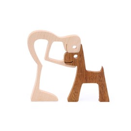 Handmade Wooden Statue, Sitting Woman and Dog, Wood Decor Craft DIY Home Decor