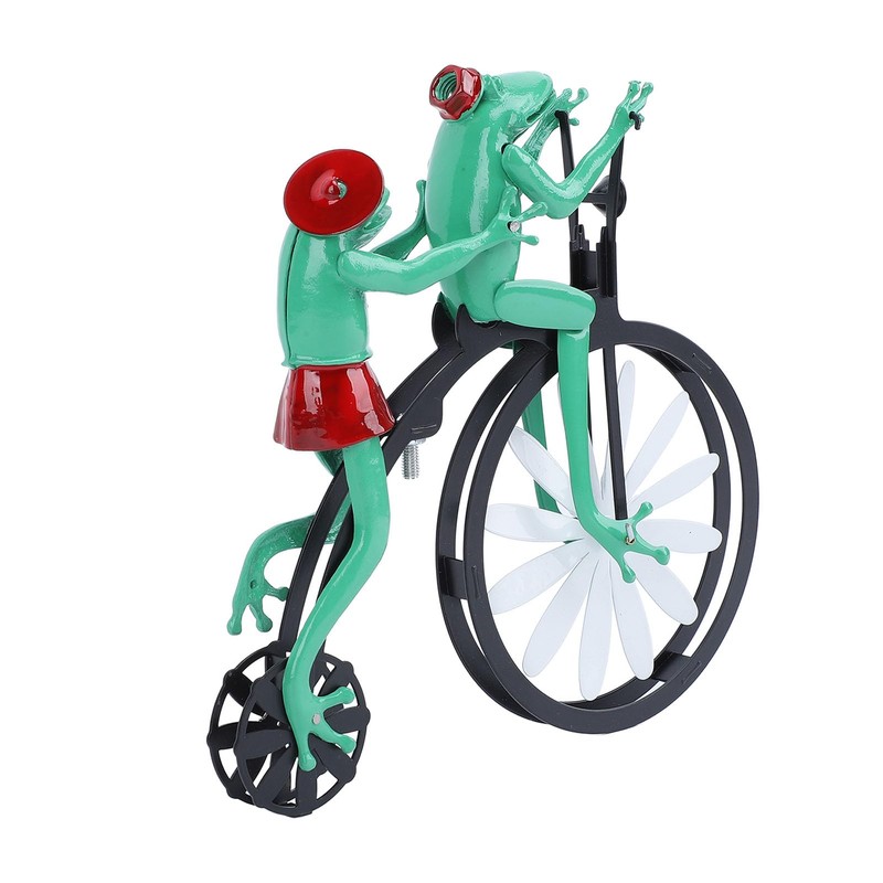 gernie Vintage Cycling Frog Wind Spinner, Iron Alloy Garden Ornament,