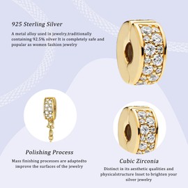 Simphman Golden Clips Safety Chain Charm Set 925 Sterling Silver Charms for Bracelets and Necklaces Bead Charms with Cubic Zirconia Jewelry Charm for Women Family Friends
