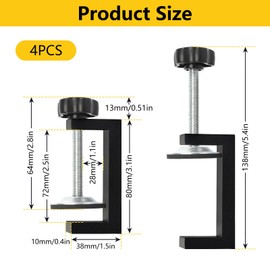 G Clamp Kit, Pack of 4 Universal Table Clips, Adjustable Carrier Clamp, Mounting Clip, Screw Clamps, Small for Clamps, Welding, Carpenters, Clamps, Tensioners, Woodworking Tool