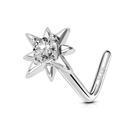 COCHARM Cute 925 Sterling Silver Nose Stud 20g Star Nose Ring Stud L Shape 925 Silver Tiny Nose Piercing Stud L Bend, Silver Stud Nose Rings for Women Men