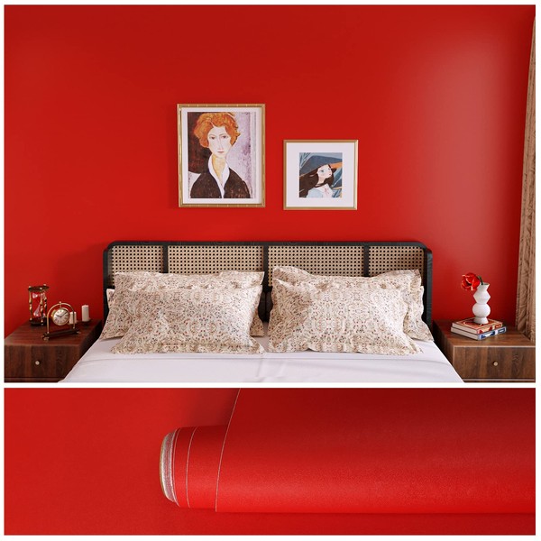 VEELIKE 15.7''x708'' Matte Red Contact Paper for Cabinets Countertops Peel and Stick Removable Vintage Red Wallpaper Waterproof Decorative Self Adhesive Red Vinyl for Bathroom Bedroom Walls Furniture
