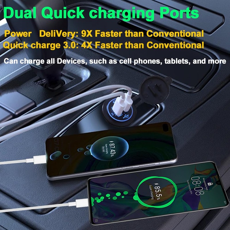 12V USB Quick Charge 3.0 Port & PD USB C