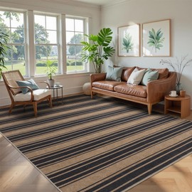 Striped Easy Jute Rug 8x10 Outdoor Rug Washable Area Rugs for Living Room Bedroom Non Slip Neutral Farmhouse Indoor Outdoor Carpet for Backyard Patio Office