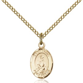 Bonyak Jewelry Saint Medal Collection Gold Filled St. Louis Pendant 1/2 x 1/4 inches with Gold Filled Lite Curb Chain