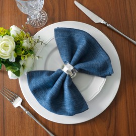 ZIWUROAD Blend Cotton Linen Cloth Napkins Set of 6, Washable Reusable Elegant Blue Napkins, 18x18 Inch Ideal Dinner Napkins for Wedding, Party, Dining and Hotel