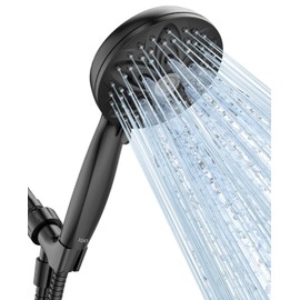 JDO Shower Head with Handheld, High Pressure Handheld 6 Settings, Detachable Shower Head Set with Stainless Steel Hose and Shower Bracket (Matte Black)