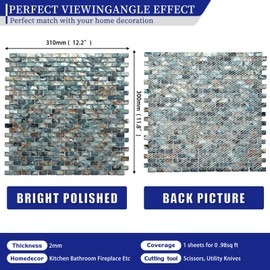 MOP Mini Mother of Pearl Tiles for Kitchen Backsplash, Sea Shell Mosaic Tile for Bathroom Wall Decor 1 Sheet 12x12.2 in Dark Blue