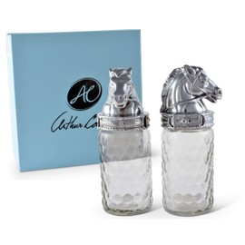 Arthur Court Horse Pattern S/P with Aluminum with Artisan Quality Hand Polished Equestrian Lid for Large Glass Salt and Pepper 6 inch Tall