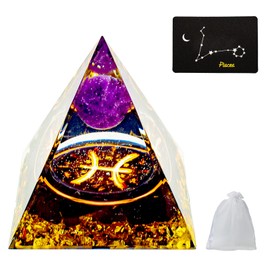 VBNZBK Orgonite Pyramid Crystals Pyramid Large Gemstones Pyramids Zodiac Sign Esoteric Zodiac Sign Gifts 12 Constellation Meditation Decoration Esoteric Decoration (Pisces)