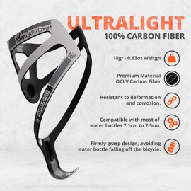 IMPALAPRO Ultralight Full Carbon Bottle Cage 18gr - Carbon Bike Water Bottle Holder - Carbon Water Bottle Holder for Bike - Bottle Cages for Road Bikes and Mountain Bike Bottle Holder (Grey)