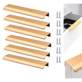 Pack of 6 Gold Concealed Handles 150 mm Cabinet Handles Hidden Kitchen Handles Concealed Furniture Handles Hidden Handles for Kitchen Cabinets Curved Aluminium Drawer Handle