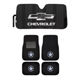 Plasticolor NEW STAR 4pc Carpet Car Truck Floor Mat SET & CHEVY BLACK AUTO SHADE Sunshade