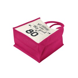 80th Birthday Tote Bag Gifts for Women - Cotton Jute Shoulder Bag, Reusable Bags for Shopping, Gift bags, Book Bag, Travel Bag, Shopper Bags - This Good - Fuschia - S