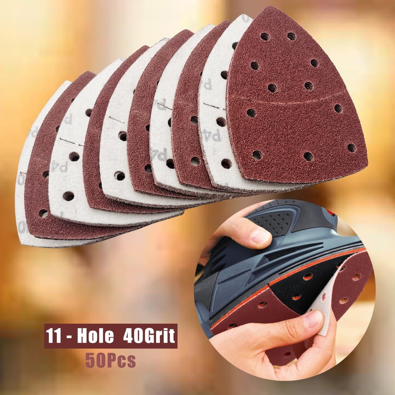 50 pcs Mouse Sander Pads, 11- Hole 40 Grits Mouse