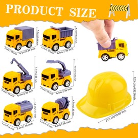 Flotory 32 Pcs Kids Construction Party Favors Inlcude 16 Mini Pullback Trucks Toy 16 Plastic Hat Soldier Worker Helmet for Birthday Party Supplies (Yellow Construction Set 1)
