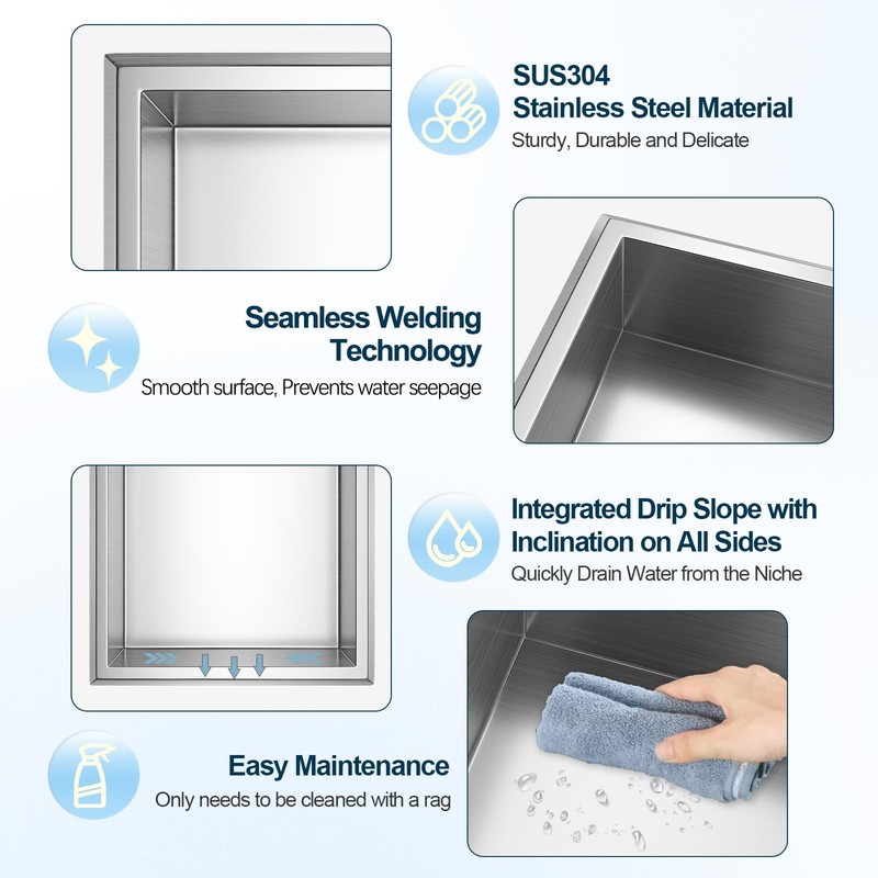 Agabok Shower Niche, 12" x 12" Bathroom Niche, Stainless Steel