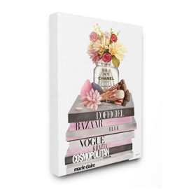 Stupell Industries Floral Jar and Brushes Glam Fashion Book Pile Canvas Ziwei Li Wall Art, 16 x 20