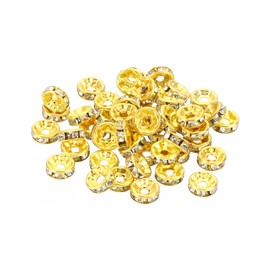 PATIKIL 8mm Spacer Beads, 100pcs Bead Spacers Rondelle Spacer Beads Rhinestone Small Round Bulk Glass Beads Crystal for Jewelry Making Bracelets Necklaces, Gold
