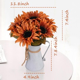 Autumn Artificial Flowers, 7pcs Sunflowers in Metal Pot for Table Centerpieces, Bookshelf, Fireplaces Autumn Home Decor, Indoor and Outdoor Autumn Decorations for a Cozy Home