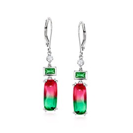 Ross-Simons 6.50 ct. t.w. Simulated Watermelon Tourmaline and .30 ct. t.w. Green Garnet Drop Earrings With .20 ct. t.w. Czs in Sterling Silver