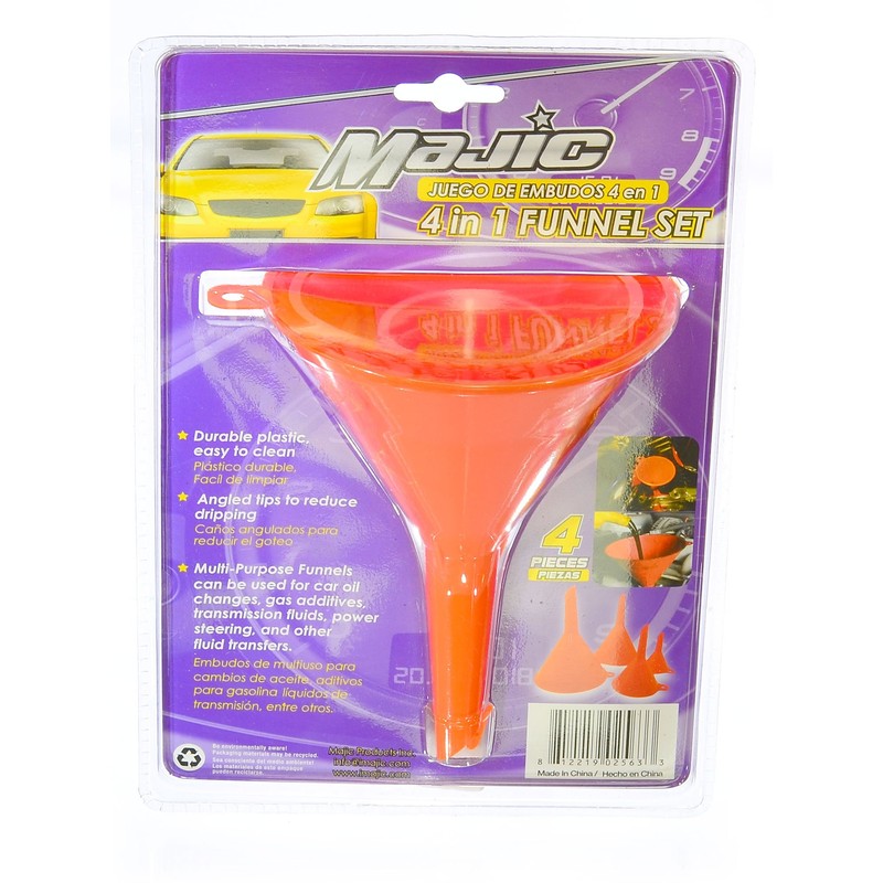 Majic 4-Pieces 4-Sizes Plastic Funnel Set for Car Oil, Gas