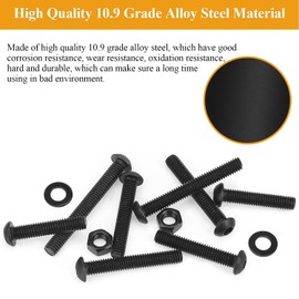 25 Pieces M6 x 35mm Button Head Socket Cap Screws, Thread Pitch 1.0mm, Sutemribor M6 Black Screws, 10.9 Grade Alloy Steel, Black Oxide Finish, Fully Threaded