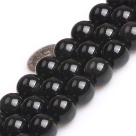 SHGbeads Black Obsidian Natural Gemstone Loose Beads for Jewellery Making Round 12mm Big Hole 1.5mm-2mm 15"
