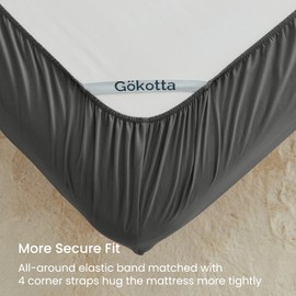 GOKOTTA Queen Sheet Set, 4-Piece Brushed Microfiber Sheets for Queen Size Bed Set, 16-Inch Deep Pocket Queen Sheets with Elastic Corner Straps – Soft, Breathable, Hypoallergenic, Easy Care - Dark Grey