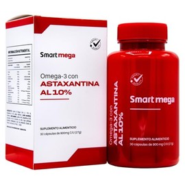 SMART MEGA Astaxantina 10 Ultra Pura con Omega 3, Proteccin Avanzada para Ojos, Corazn y Clulas, 30 Cpsulas                                           