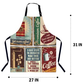 BGBDEIA Vintage Coffee Posters Kitchen Apron for Women Men, Unisex Adjustable Cooking Apron, Waterproof Apron for Home Kitchen, Restaurant, Coffee House