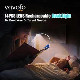 VAVOFO Rechargeable Book Light, 14 LEDs Eye Care Clip On Amber Reading Light for Bookworms Reading in Bed with 9 Colors 9 Brightness (Blue)