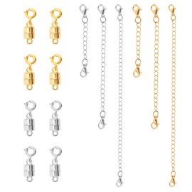 8pcs Magnetic Necklace Clasp, with 6 Necklace Extenders Chain Extender & Magnetic Clasp Set for Jewelry Bracelet Anklet (Gold/Silver)