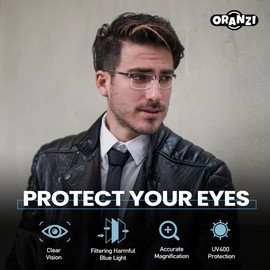 ORANZI Reading Glasses Men 5 pack Metal Reading Glasses Blue Light Readers for Men, Half Frame Spring Hinge Glasses Women (L1 Mix Color, 1.75)